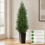 5ft artificial topiary trees with black planter, tall, front angle view