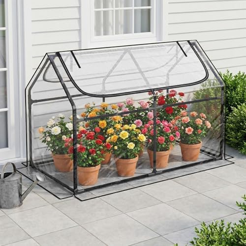 superlele 4x2x3ft mini greenhouse with 2 large zipper, front angle view