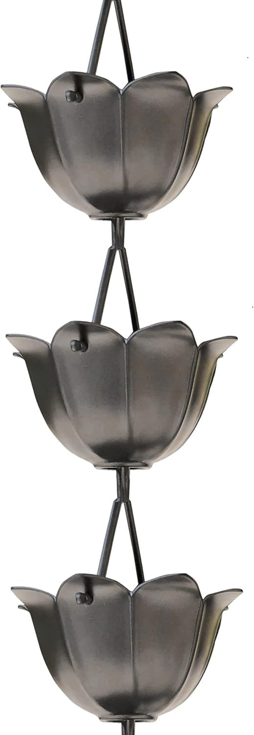 monarch rain chains aluminum lotus pewter rain chains, main product view