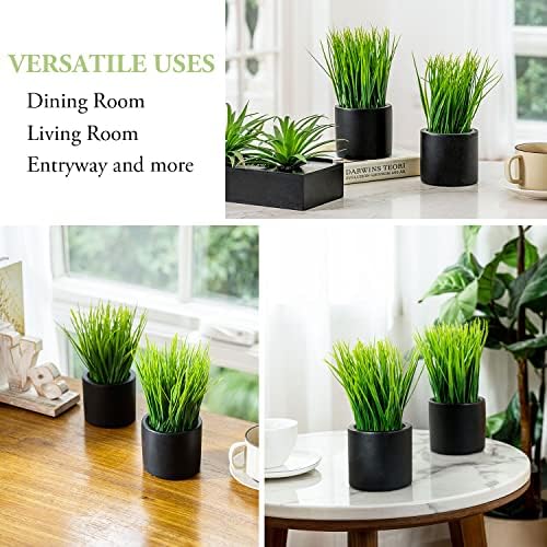 mygift tabletop artificial grass plants decorative faux greenery, side view