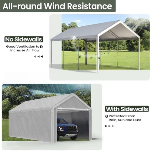 10x20 carport with sidewalls, portable garage canopy for shown in use