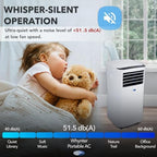 whynter portable air conditioner, 10,000 btu, dehumidifier fan shown in use