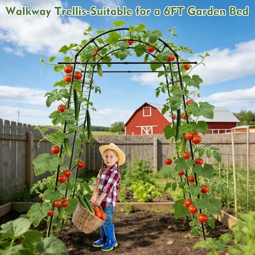agtek 87" h×65" w metal garden arch trellis, close-up detail