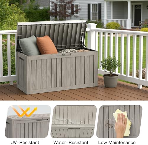 mars villa 90 gallon outdoor storage box, deck, side view