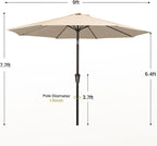 MEWAY 9ft Patio Umbrella Outdoor Table Umbrellas with Push Button Tilt and Crank, Market Umbrella 8 Sturdy Ribs for Deck, Garden, Pool and Backyard, Cream Beige