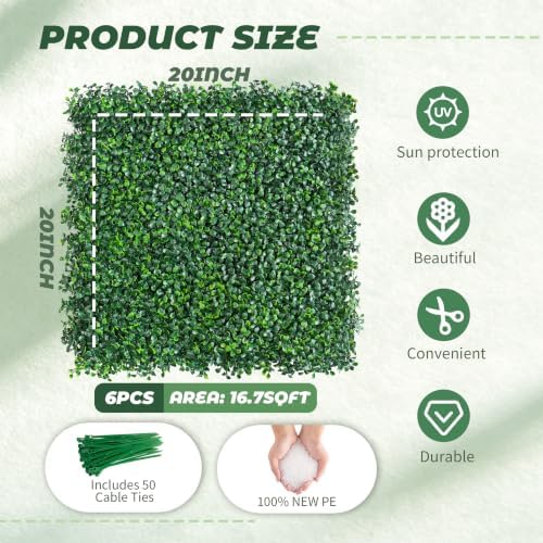 tttm uv-resistant artificial boxwood hedge vine panels: 20"x20" shown in use