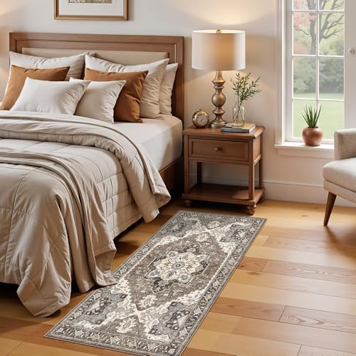 RUUGME Entryway 2x4 Runner Rug: Washable Vintage Rugs Low Pile Lightweight Stain Resistant Carpet for Kitchen Bedroom Non-Slip Soft Thin Floor Mat for Bathroom Laundry Room (Beige,2x4)