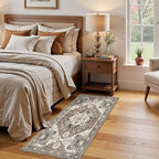 RUUGME Entryway 2x4 Runner Rug: Washable Vintage Rugs Low Pile Lightweight Stain Resistant Carpet for Kitchen Bedroom Non-Slip Soft Thin Floor Mat for Bathroom Laundry Room (Beige,2x4)