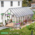 cdcasa 20x10x10 ft polycarbonate greenhouse for outdoors w/4, front angle view