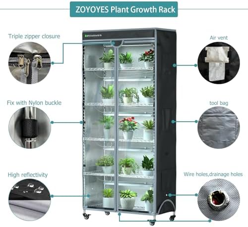 indoor greenhouse with grow lights & cover, 29.8"x13.9"x71.8", close-up detail