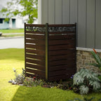 wood privacy screen, no dig outdoor fence,dark brown shown in use