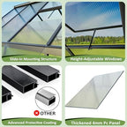 airwire 4x6 ft walk-in polycarbonate greenhouse for outdoor showing dimensions