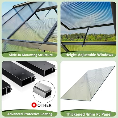 airwire 4x6 ft walk-in polycarbonate greenhouse for outdoor showing dimensions
