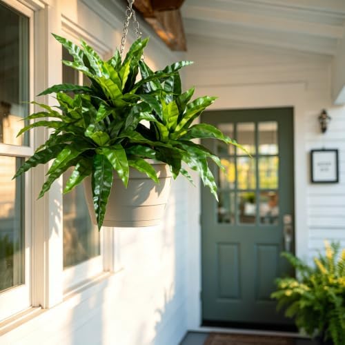 artificial greenery stems fake bird nest fern faux, front angle view