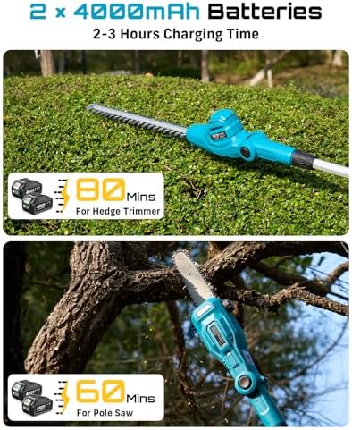 seesii 2-in-1 cordless pole saw 8-inch & 16-inch showing dimensions