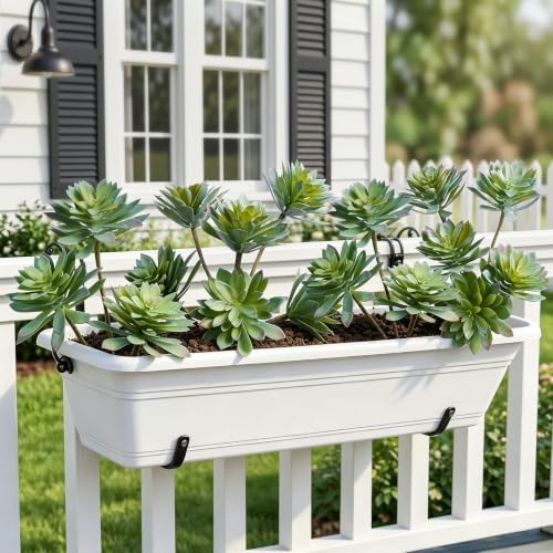 large artificial succulent plants, 20.8-inch gray-green spiky rosettes, front angle view