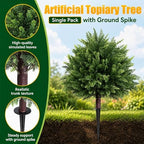 28'' artificial cedar topiary ball trees, 2 set, close-up detail