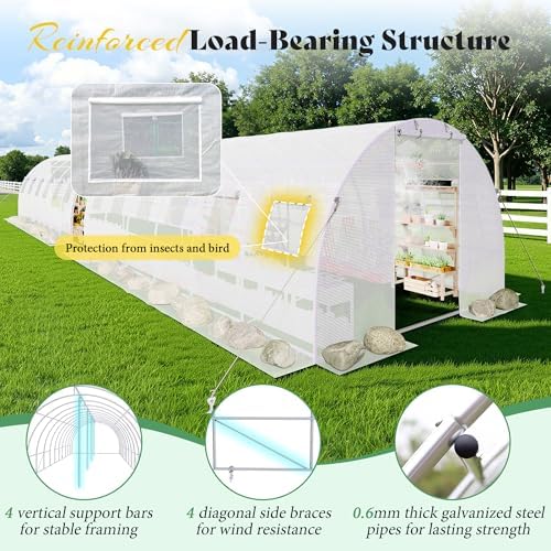 amerlife 10x44 ft white walk-in tunnel greenhouse with, side view