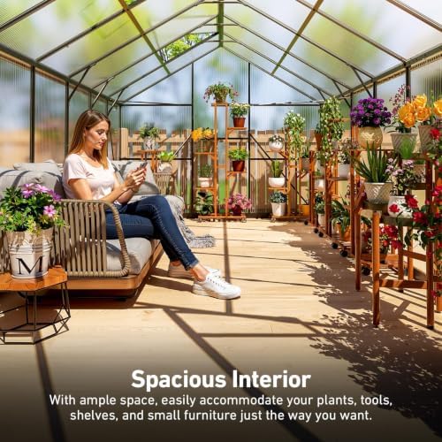 10x12 ft greenhouse with hygrometer, windproof uv protection, front angle view