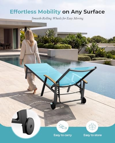 ciokea outdoor lounge chair with pillow, 5-position chaise, close-up detail