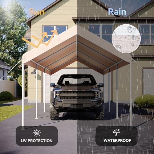 aoxun 10x20 ft carport, heavy duty car canopy, side view