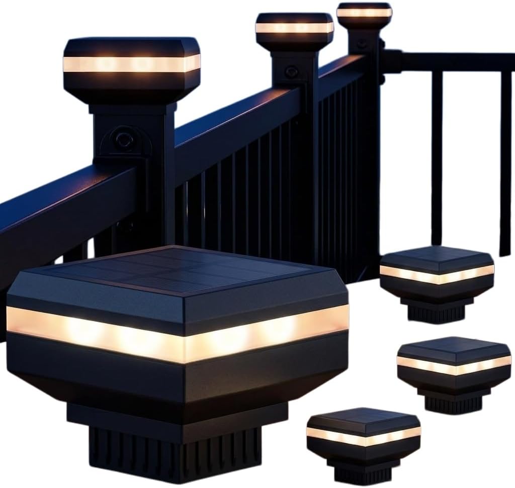 4‑pack solar fence post cap lights, dual‑color for, main product view