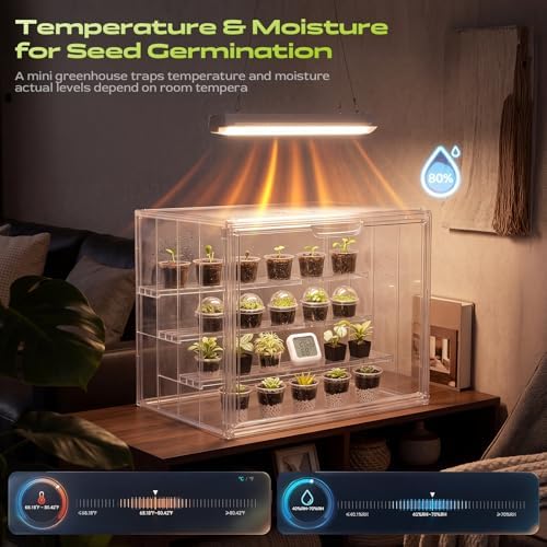 clear mini greenhouse indoor, tabletop portable greenhouse with shown in use