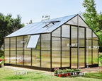 amerlife 12x13.5x9 ft polycarbonate greenhouse with quick-connect assembly shown in use
