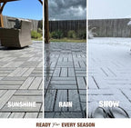 acacia interlocking deck tiles, 12in, 9pcs outdoor flooring shown in use