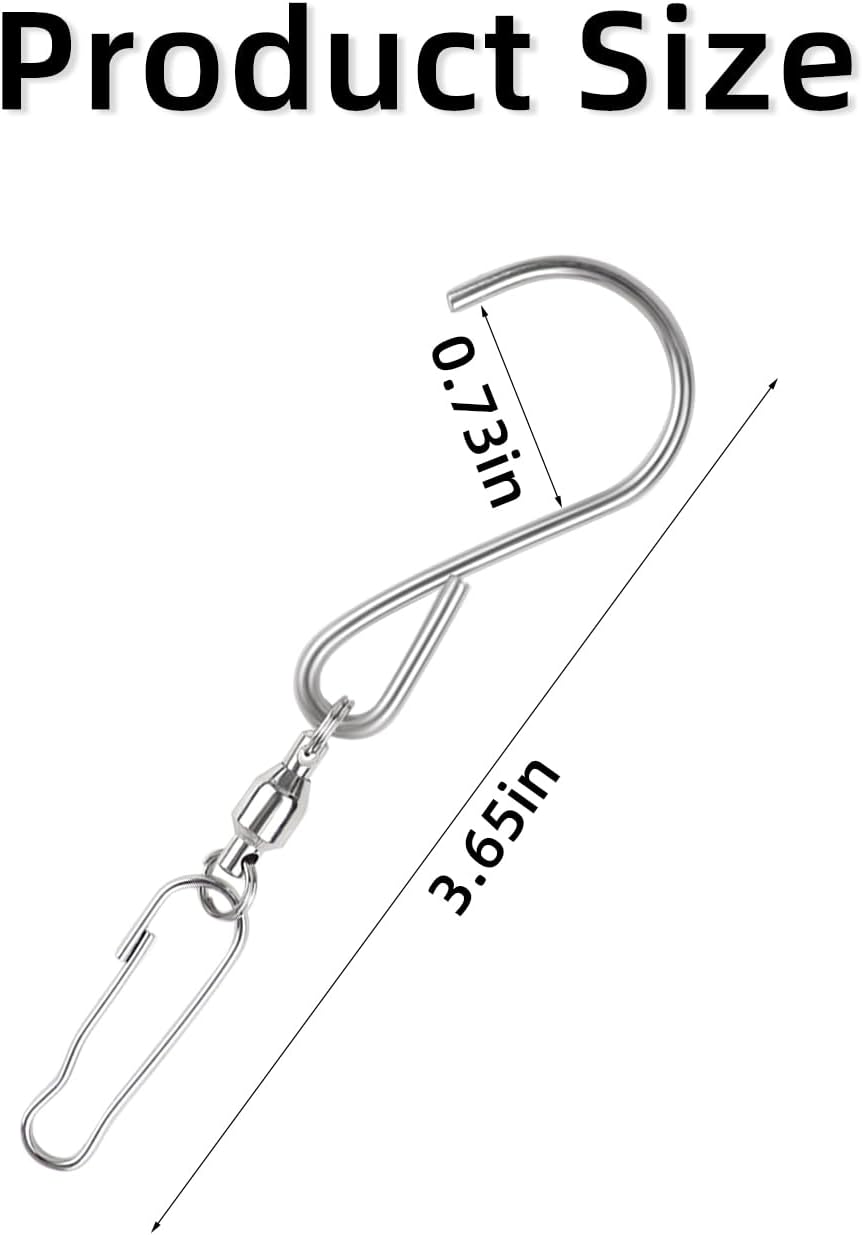 20 Pack Swivel Hooks for Hanging Wind Spinners Stainless Steel Swivel Hook Clips for Wind Chimes Bird Feeder Crystal Twisters 360 Degree Rotating Wind Spinner Hooks Party Supply (Silver)