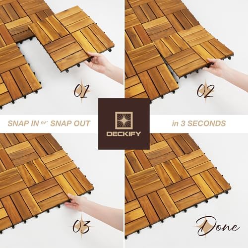 9-piece acacia wood interlocking deck tiles, golden teak, view 10