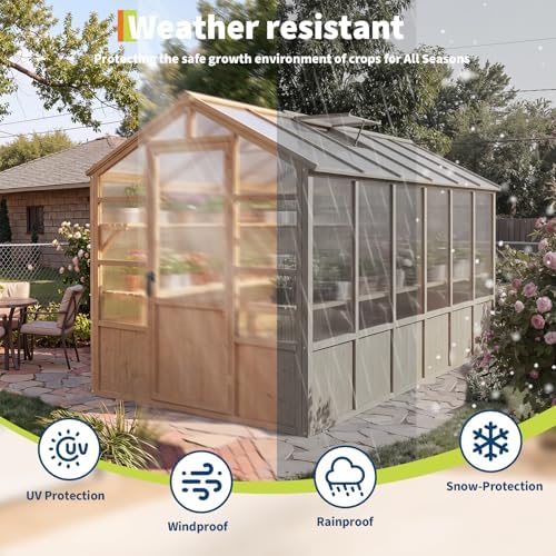 heavy duty walk-in wooden greenhouse kit, 4mm polycarbonate, front angle view