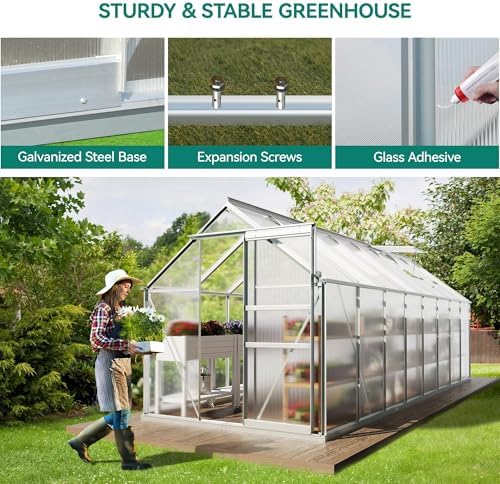 yitahome 16x6ft polycarbonate greenhouse for outdoors, large heavy, close-up detail