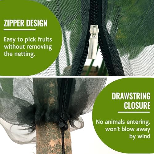 fruit tree netting bags with zipper and drawstring showing dimensions