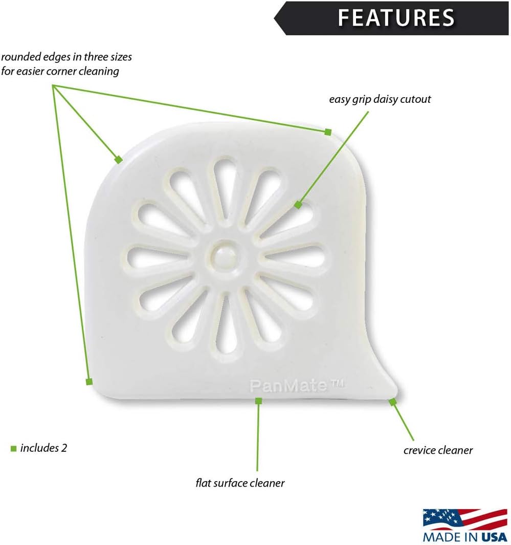 Rada Cutlery 2-Piece Daisy PanMate Scrapers (B300) | Nylon Food Scraper, 2.5" x 3", White