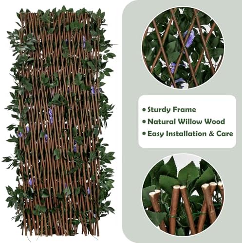 expandable faux fence privacy screen with flowers for showing dimensions