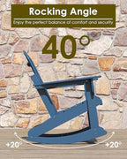 GREENVINES Adirondack Rocking Chairs Set of 2, HDPE Outdoor Rockers, Blue | Heavy Duty Thickened Legs | 5’’ Wide Armrests | All Weather | Porch Rocker Chair | Low Maintenance for Patio Deck Fire Pit