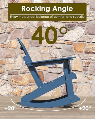 GREENVINES Adirondack Rocking Chairs Set of 2, HDPE Outdoor Rockers, Blue | Heavy Duty Thickened Legs | 5’’ Wide Armrests | All Weather | Porch Rocker Chair | Low Maintenance for Patio Deck Fire Pit