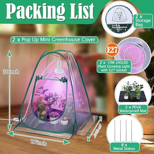 meonum mini greenhouse indoor with 10w grow light shown in use