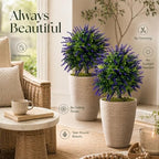 artificial lavender topiary set of 2, faux bushes showing dimensions