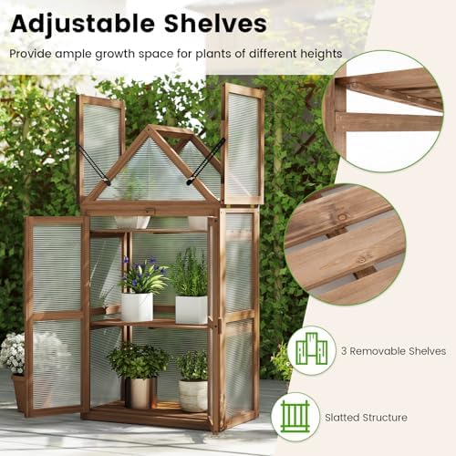 happygrill cold frame, mini wooden green house w/transparent showing dimensions