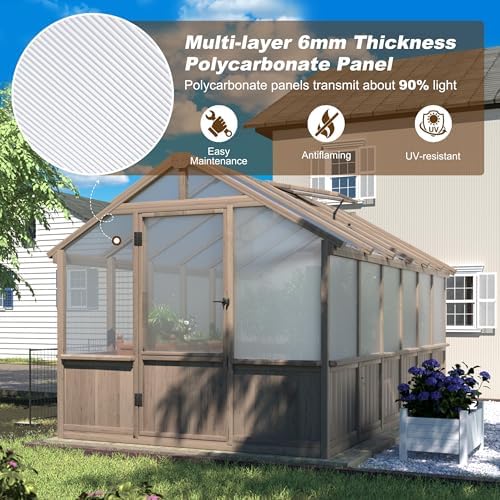 bluewish 8x12 ft greenhouse for outdoors, wood green, side view