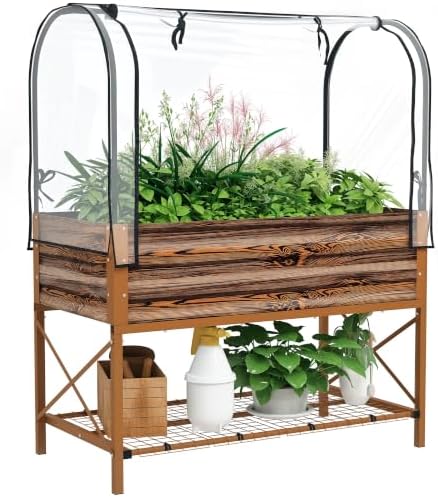 outsunny raised garden bed with cover and storage, main product view