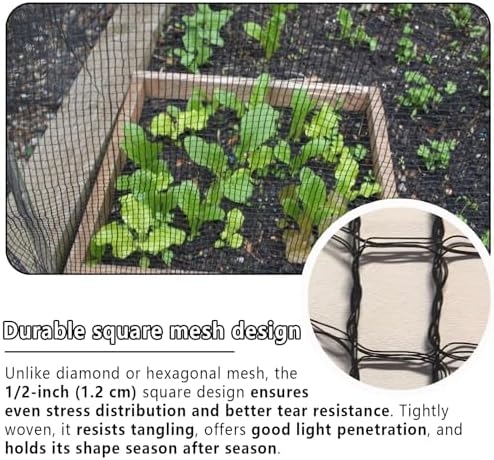 poyee 7.5x100ft deer fence netting, 1/2-inch square mesh showing dimensions
