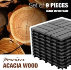 acacia interlocking deck tiles, 12in, 9pcs outdoor flooring, package contents