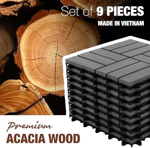 acacia interlocking deck tiles, 12in, 9pcs outdoor flooring, package contents