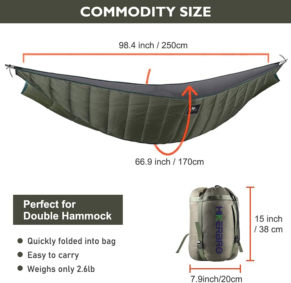 Hammock Underquilt, 4 Season Heavy Duty Under Quilt with Tree Straps | Large Hammock Protector for Backpacking, Hiking, Cold Weather, Outdoor Sleeping