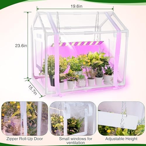 meonum mini greenhouse for indoor outdoor, portable green shown in use