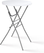 28in Cocktail Table White High Top Folding, Round Portable Bar Height Folding Table with Removable Legs, Indoor Outdoor Banquet for Parties, Commercial, Speech, School