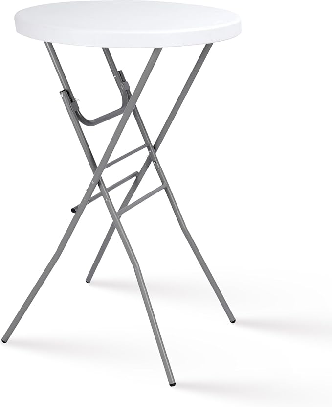 28in Cocktail Table White High Top Folding, Round Portable Bar Height Folding Table with Removable Legs, Indoor Outdoor Banquet for Parties, Commercial, Speech, School